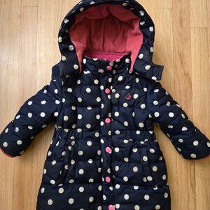 JoJo Maman Bébé navy and white polka dot puffer coat - size 18-24 months